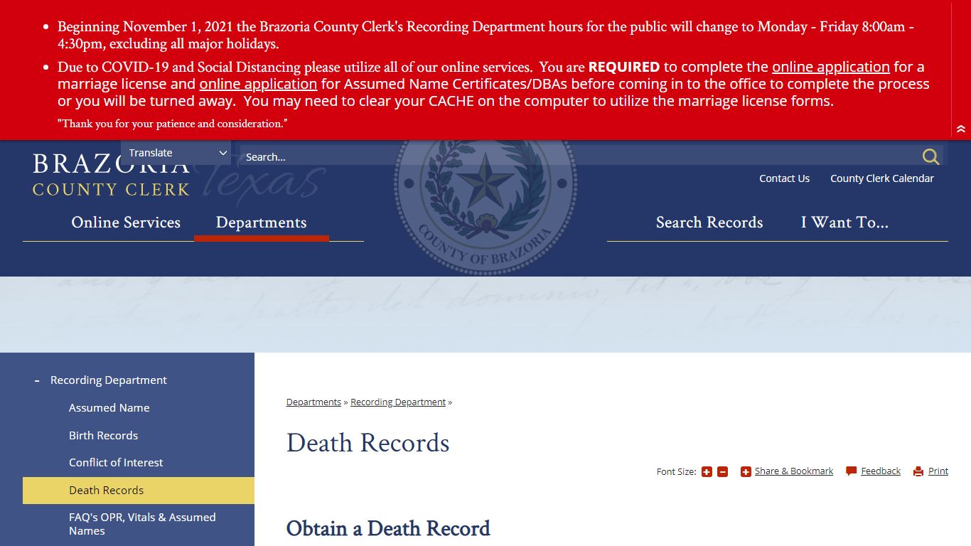 Death Records | Brazoria County Clerk