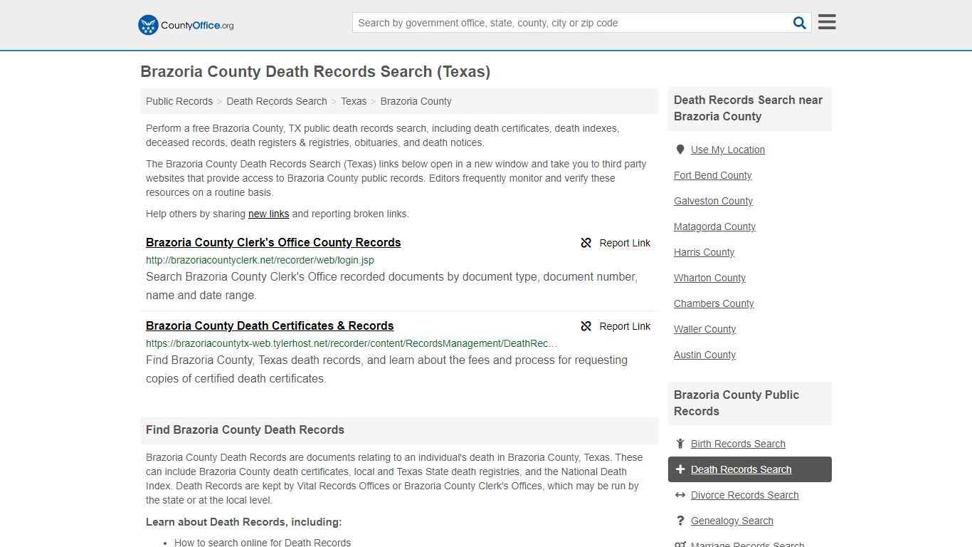 Death Records Search - Brazoria County, TX (Death ...